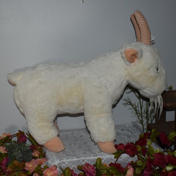 Vintage Cream Billy Goat Plush Stuffed Animal Large 16in - Picture 3 of 11